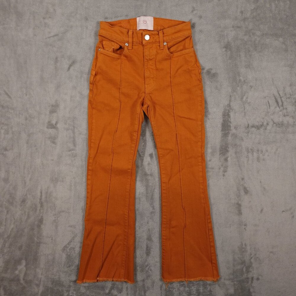 Revice Denim High‎ Rise Flare Jeans Size 25 Orange Raw Hem USA Made
